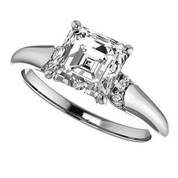 2.9Carat -8.0mm Asscher Moissanite Accented Engagement Ring - Picture 5 of 15